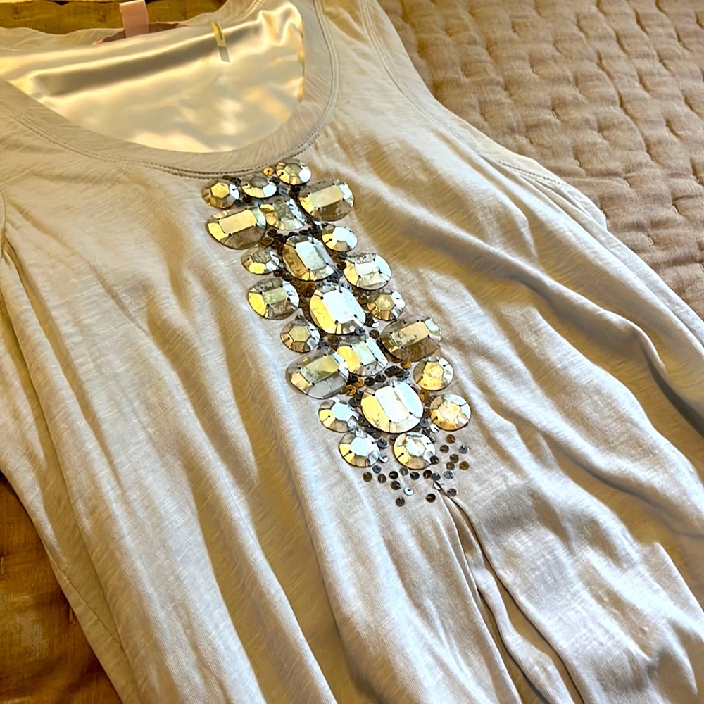Rebecca Taylor dove gray embellished T-shirt dress sz medium